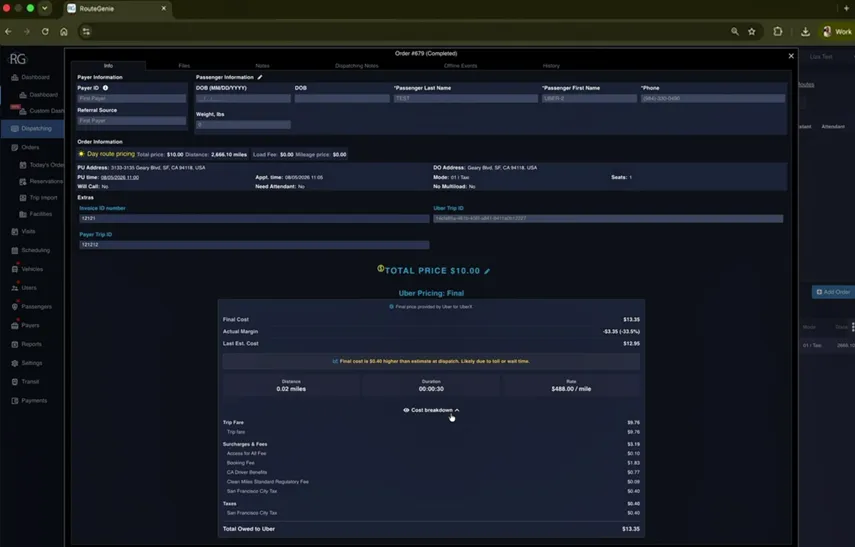 after the trip price breakdown