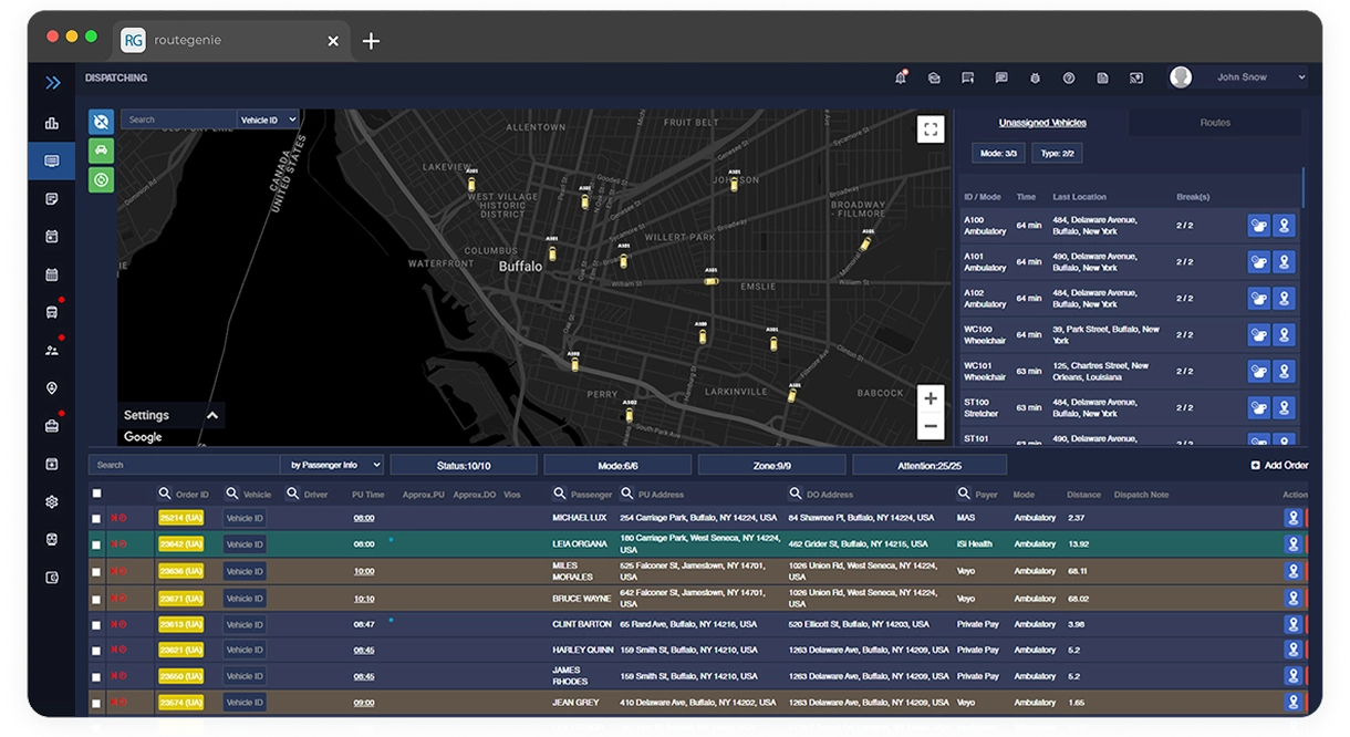 RouteGenie dispatch and routing software dashboard