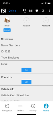 NEMT client app screenshot driver info